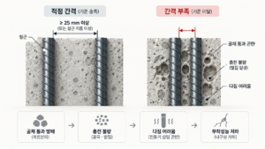 철근 배근 간격 부족이 타설 품질에 미치는 영향 6 철근 배근 간격 부족이 타설 품질에 미치는 영향